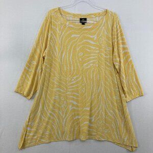 JM Collection size XXL Yellow Abstract Pattern 3/4 Sleeve Stretch Relax Blouse